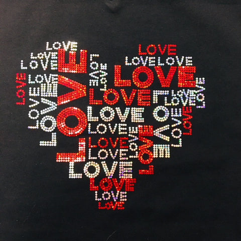 Spangled Heart Full of Love Valentine's Black V-neck T-shirt