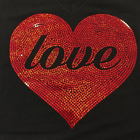 Spangled Love Valentine's Heart Black V-neck T-shirt
