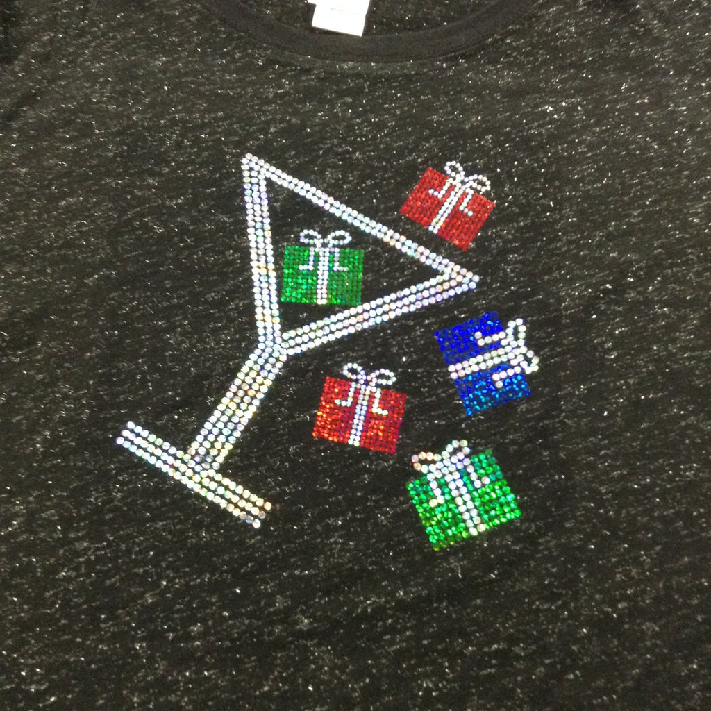 Martini Presents Christmas Black V-neck T-shirt
