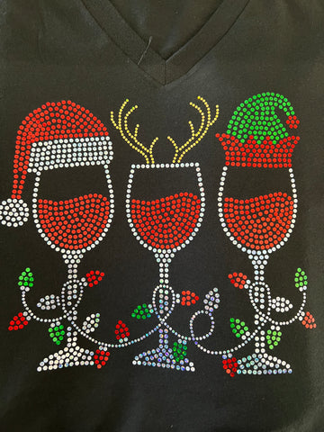 Christmas Wine Black V-neck T-shirt