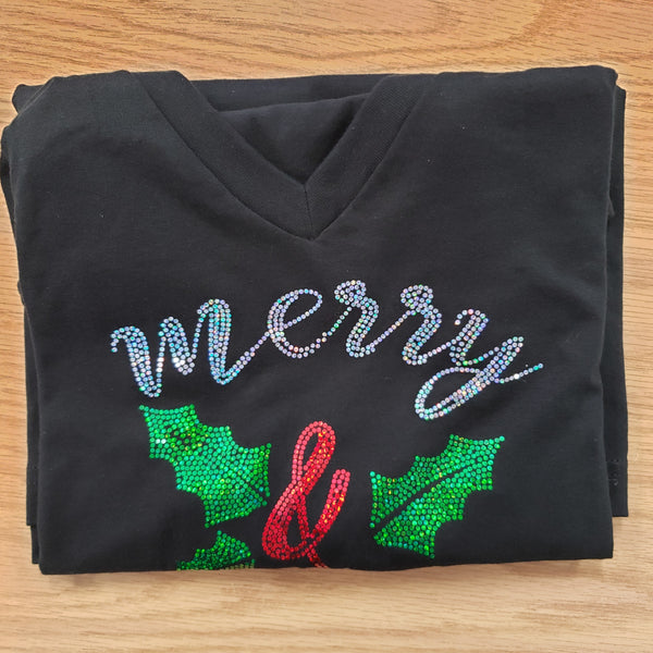 Spangled Merry & Bright Christmas Black T-shirt