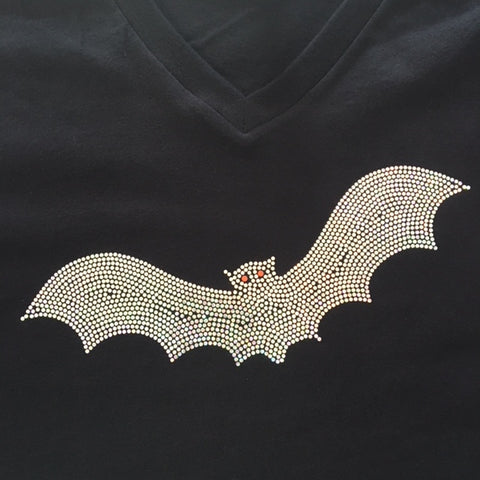 Black Halloween Bat V-neck T-shirt