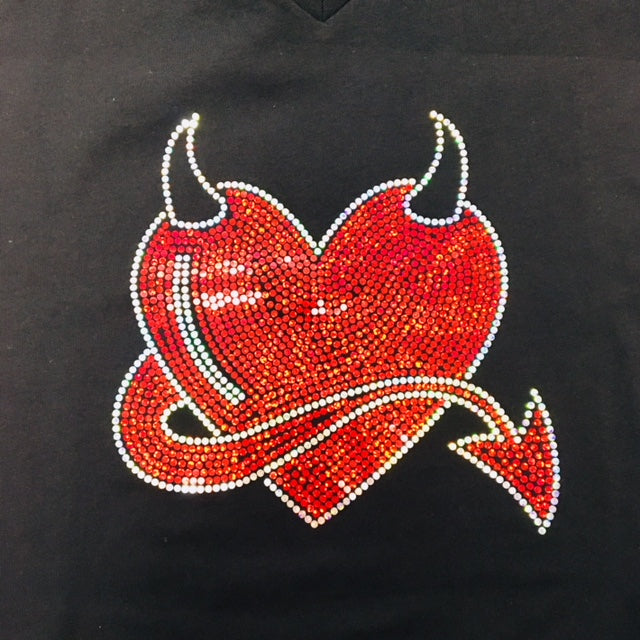 Spangled Devil Valentine's Heart Black V-neck T-shirt