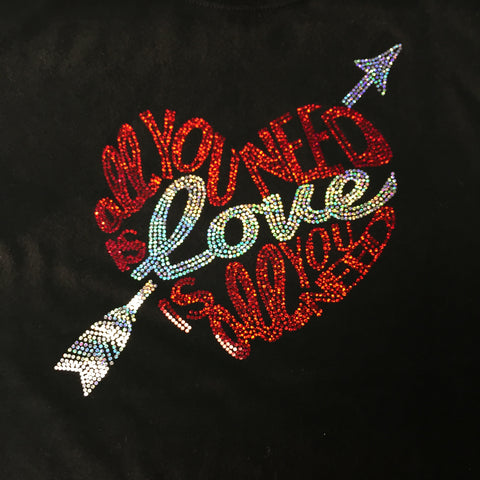 Spangled All You Need is Love Valentine's Black V-neck T-shirt