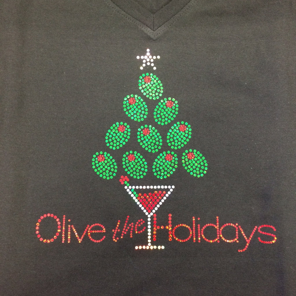 Christmas "Olive the Holidays" Black V-neck T-shirt