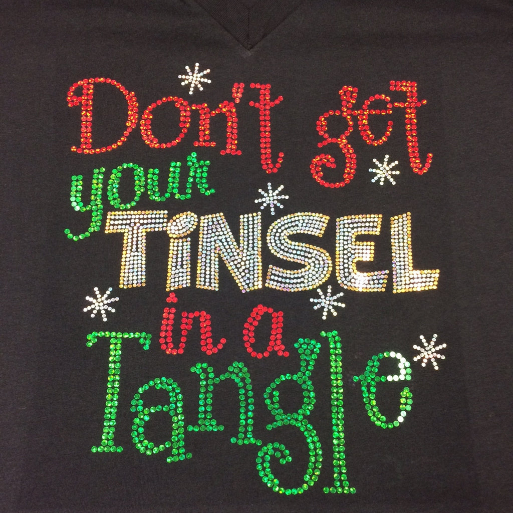 Don't Get Your Tinsel in a Tangle Christmas Black V-neck T-shirt