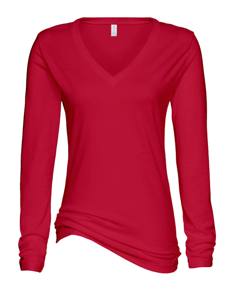 Hitters Ladies Long Sleeve V-Neck Tee (Navy or Red)