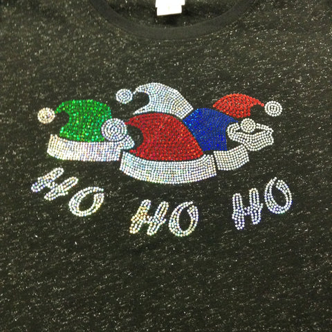 HO HO HO Hat Christmas Black V-neck T-shirt