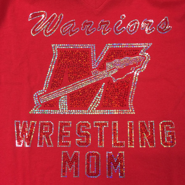 Muskego Wrestling MOM Spangled Fitted V-Neck Tee