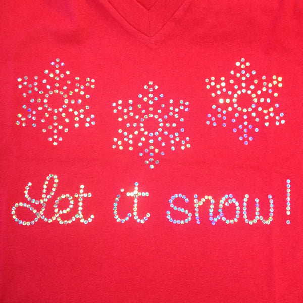 Let it Snow! Sparkle Crew neck T-Shirt in Blue or Red