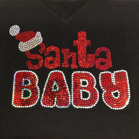 Santa Baby Christmas Black V-neck T-shirt