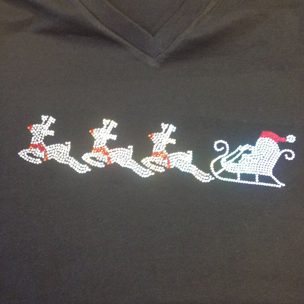 Santa's Sleigh Christmas Black V-neck T-shirt