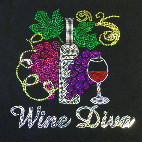 Wine Diva V-neck Black T-shirt
